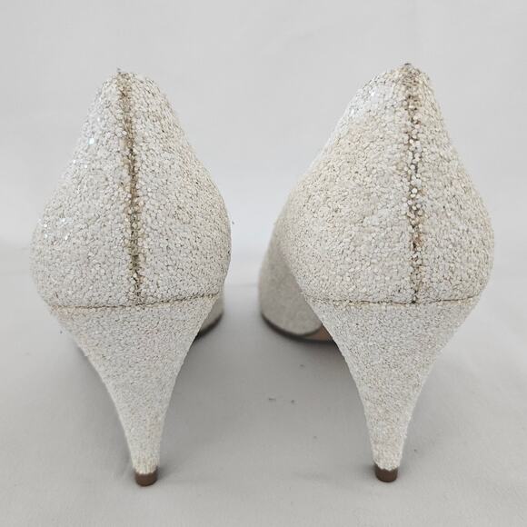 Free People White Glitter Florence Kitten Heel sz 38 Retro Minimalist Wedding - Picture 5 of 8